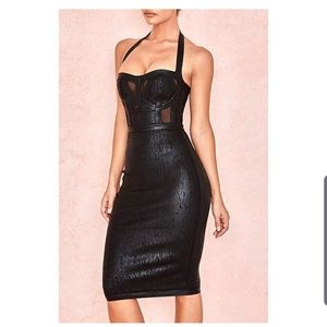 Halter Metallic Sheer Mesh Bodycon Bandage Dress